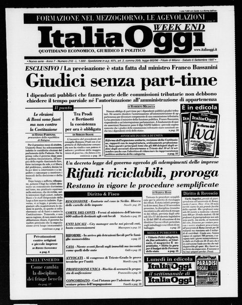 Italia oggi : quotidiano di economia finanza e politica